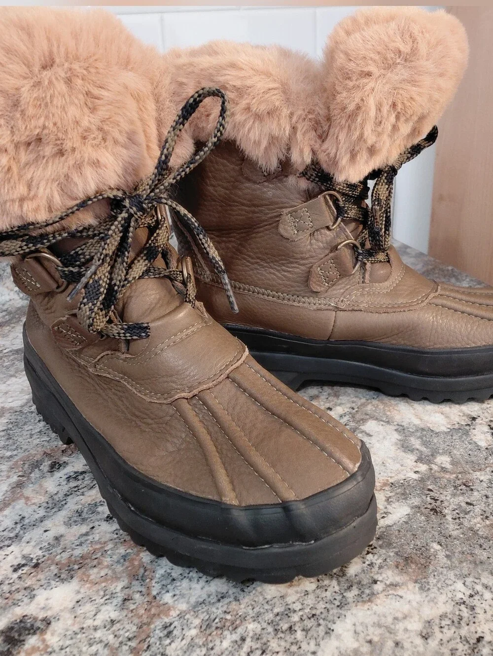 Sperry Olive Green Maritime Faux-Fur Leather Thinsulate Winter Lace-Up Boots